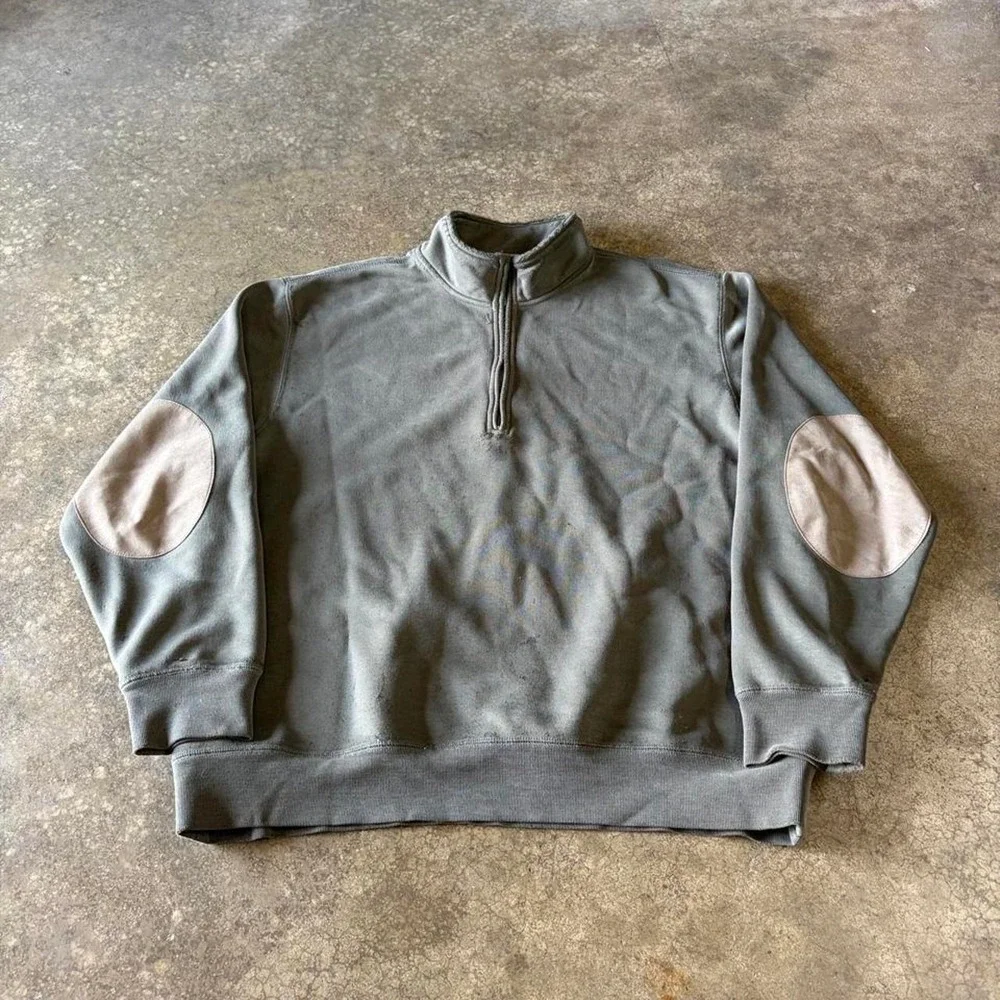2000s orvis green elbow patch quarter zip